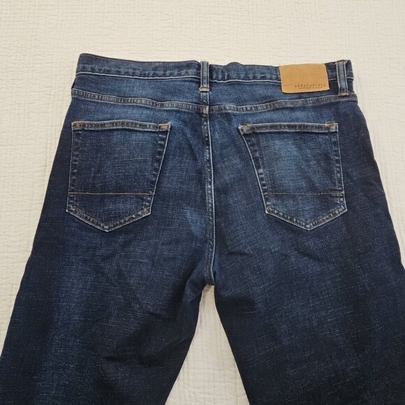Aeropostale Mens Straight Stretch Whiskered Jeans Size 36x34 Dark Wash EUC LN - Picture 6 of 16